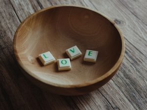 Love tiles in a bowl