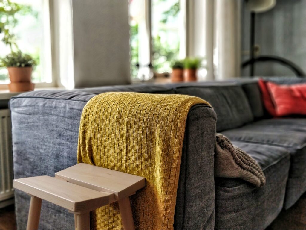 blanket on sofa