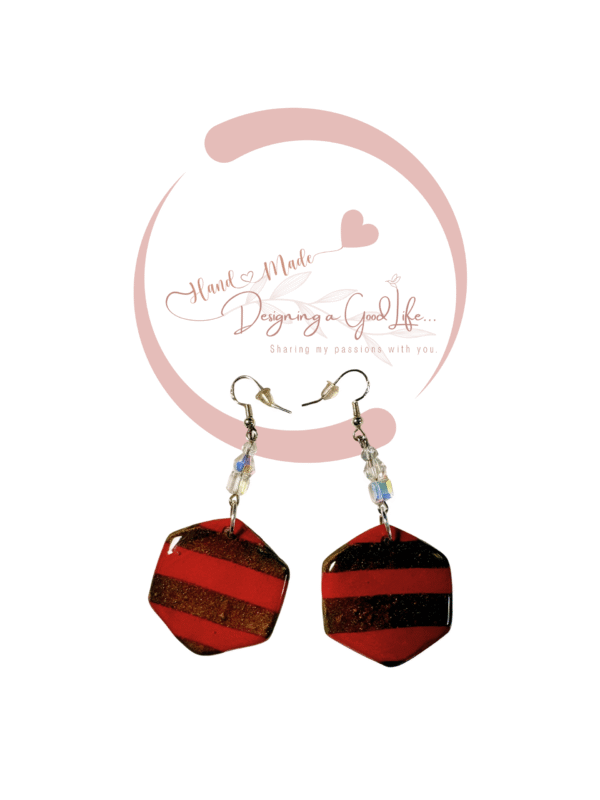 Red & Gold Stripes Collection A Polymer Clay Earrings