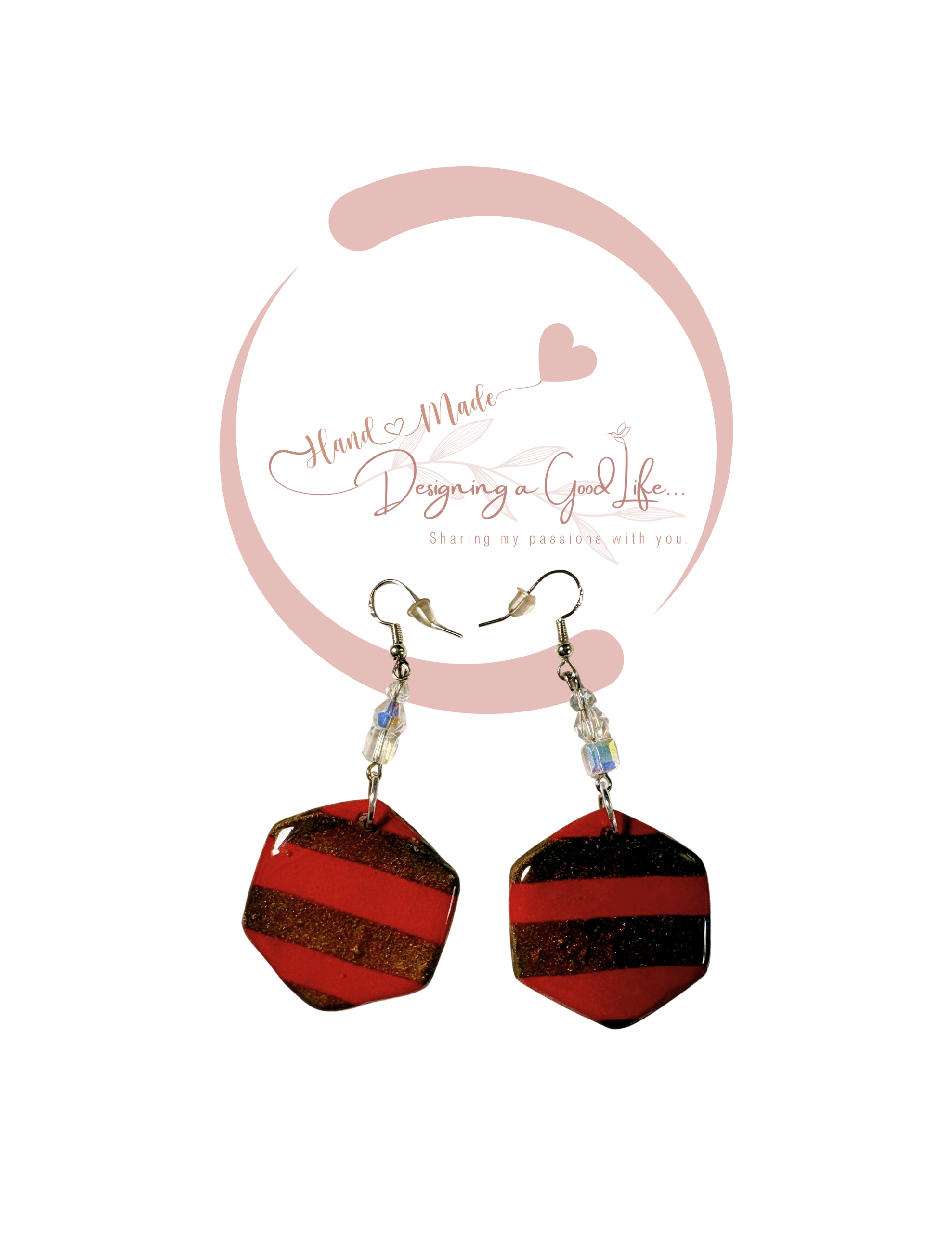Red & Gold Stripes Collection A Polymer Clay Earrings